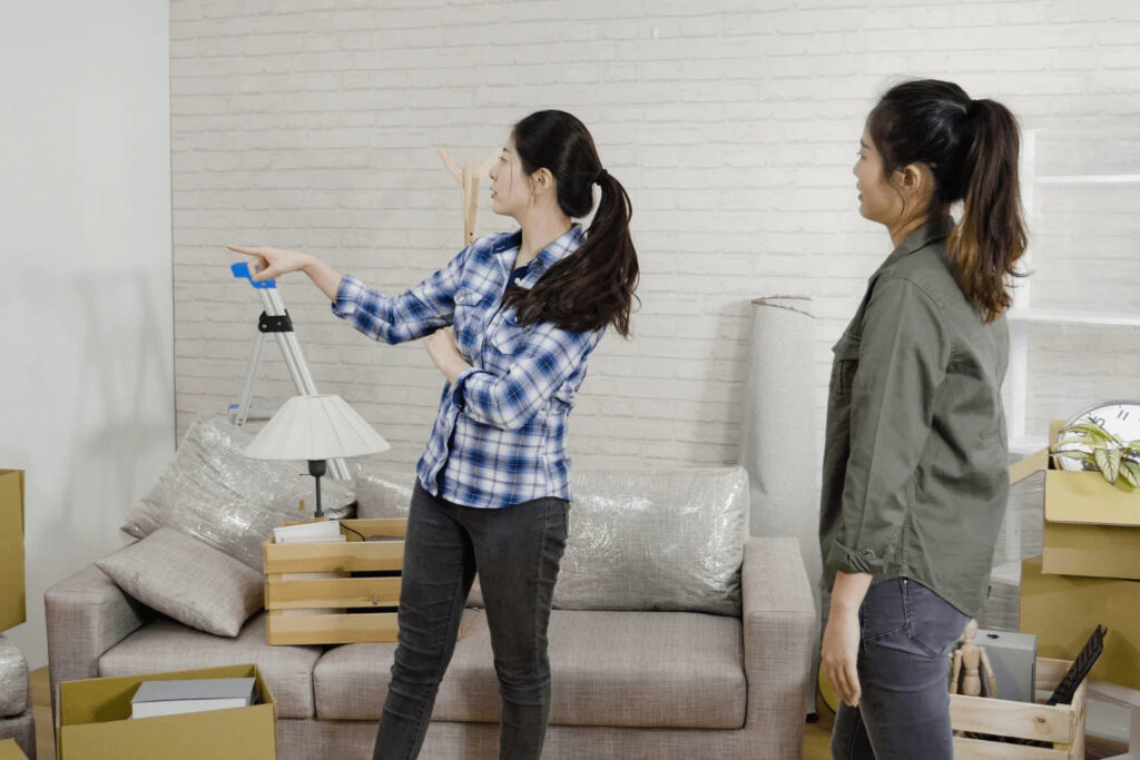 women home staging a living room